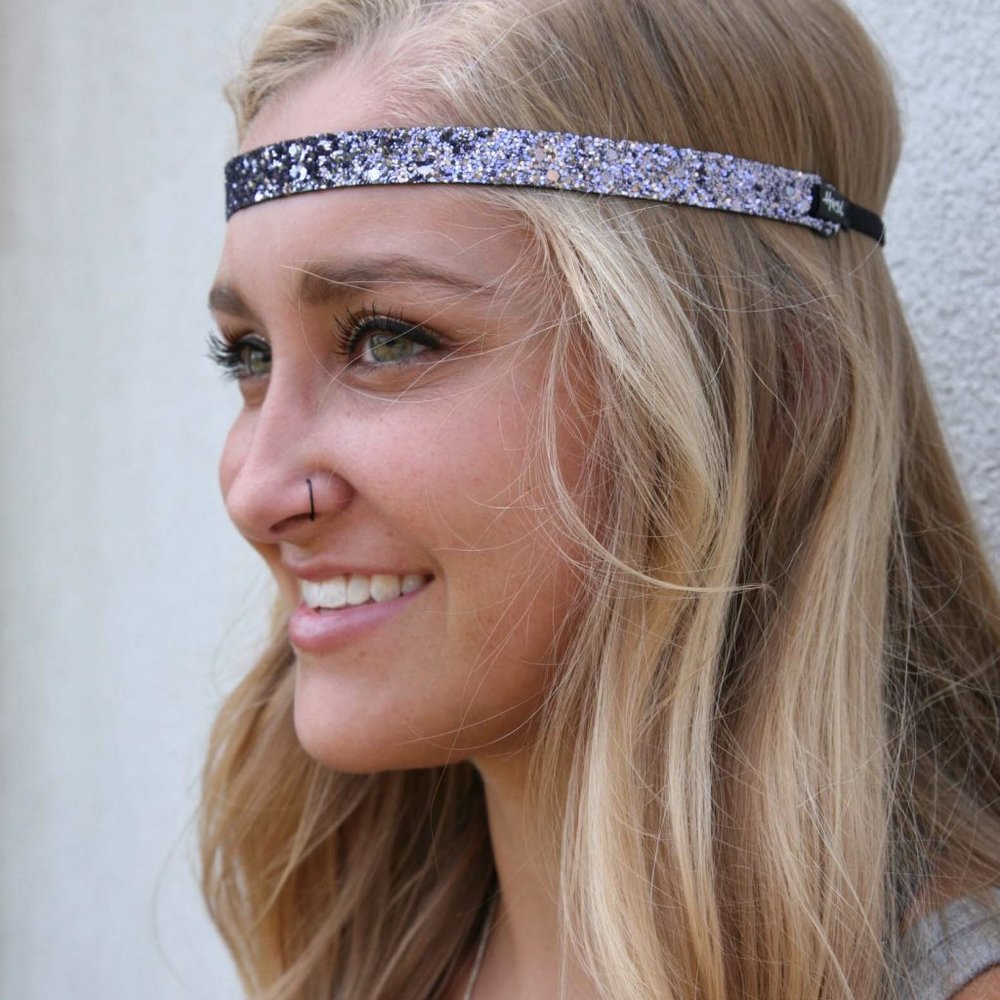 Hipsy Gunmetal Adjustable & No Slip Skinny Bling Glitter Hair Headband